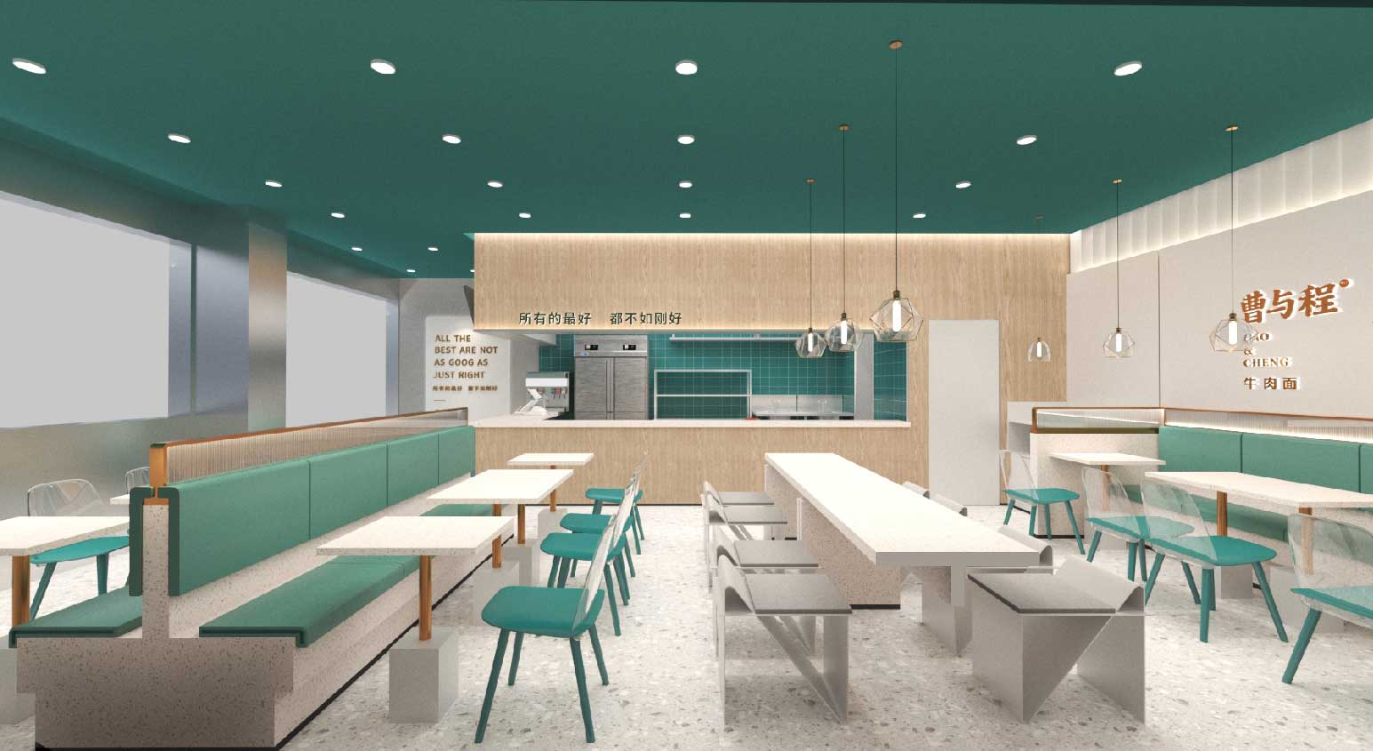 牛肉面館設(shè)計裝修施工效果圖