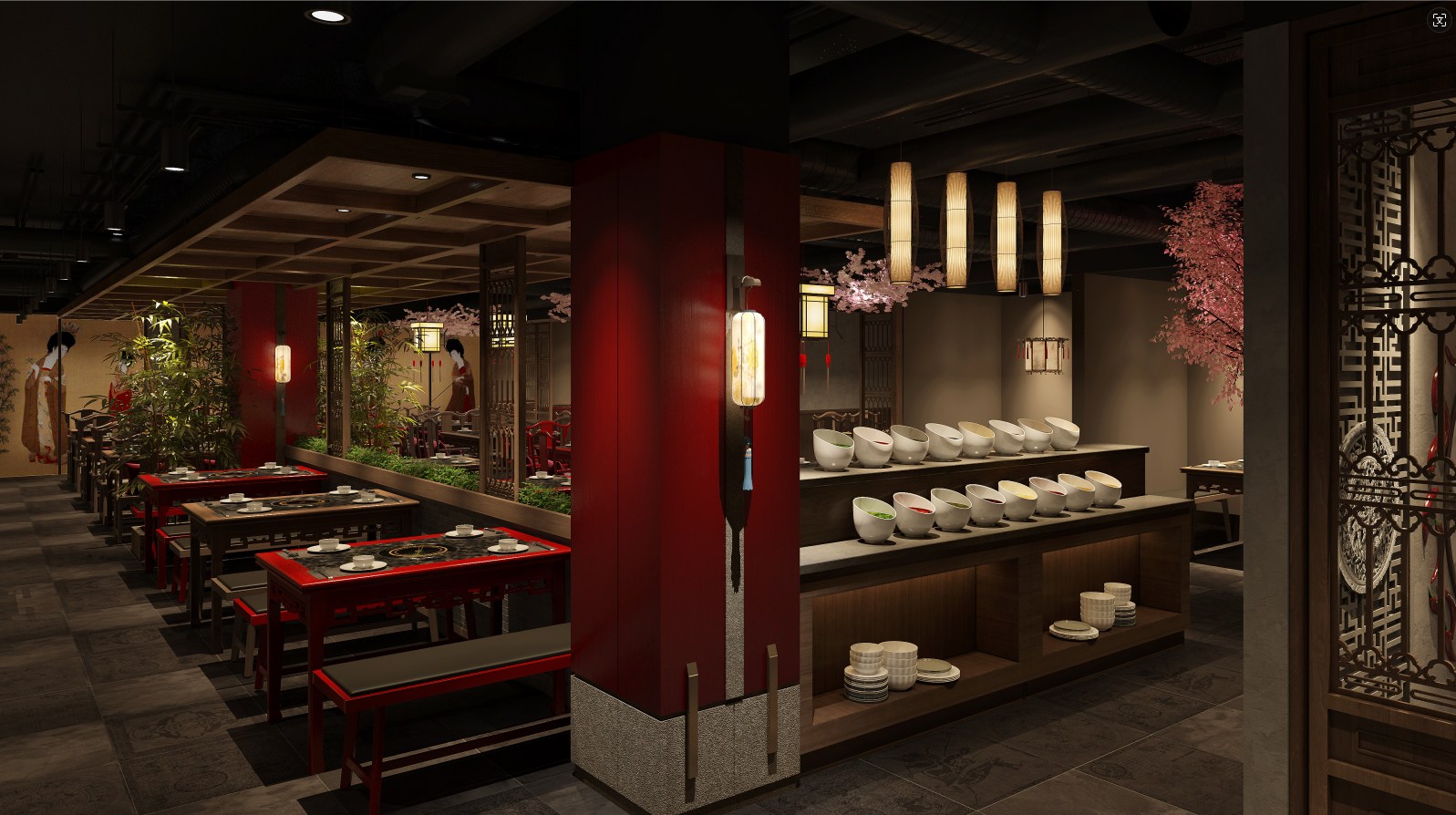 400平米漢唐風(fēng)火鍋店裝修設(shè)計(jì)效果圖